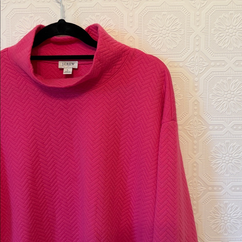 J. Crew Herringbone mockneck sweatshirt Size L SOFT FUCHSIA pink - Picture 4 of 7